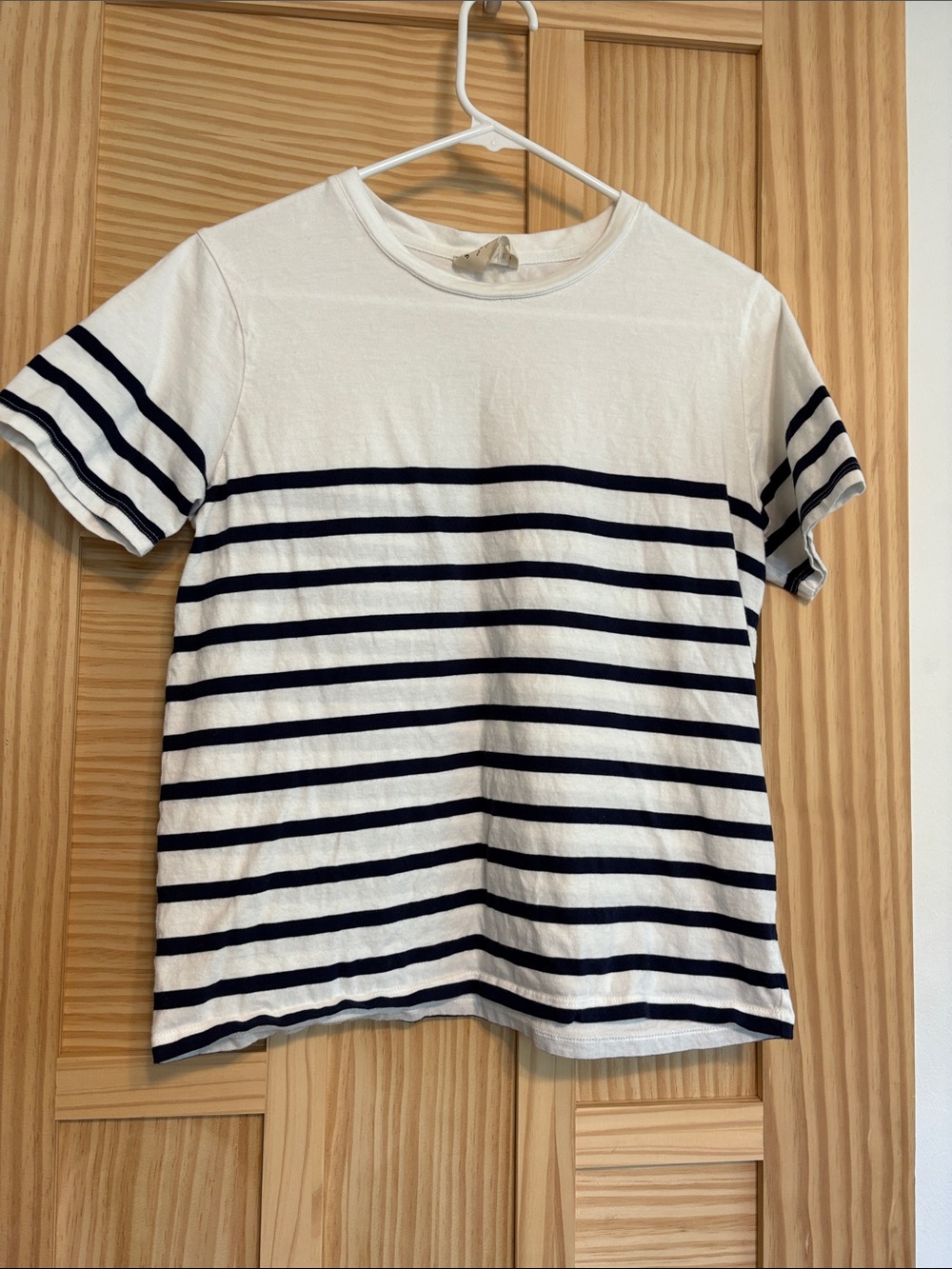 Sezane White and Navy Striped Short Sleeve Tee